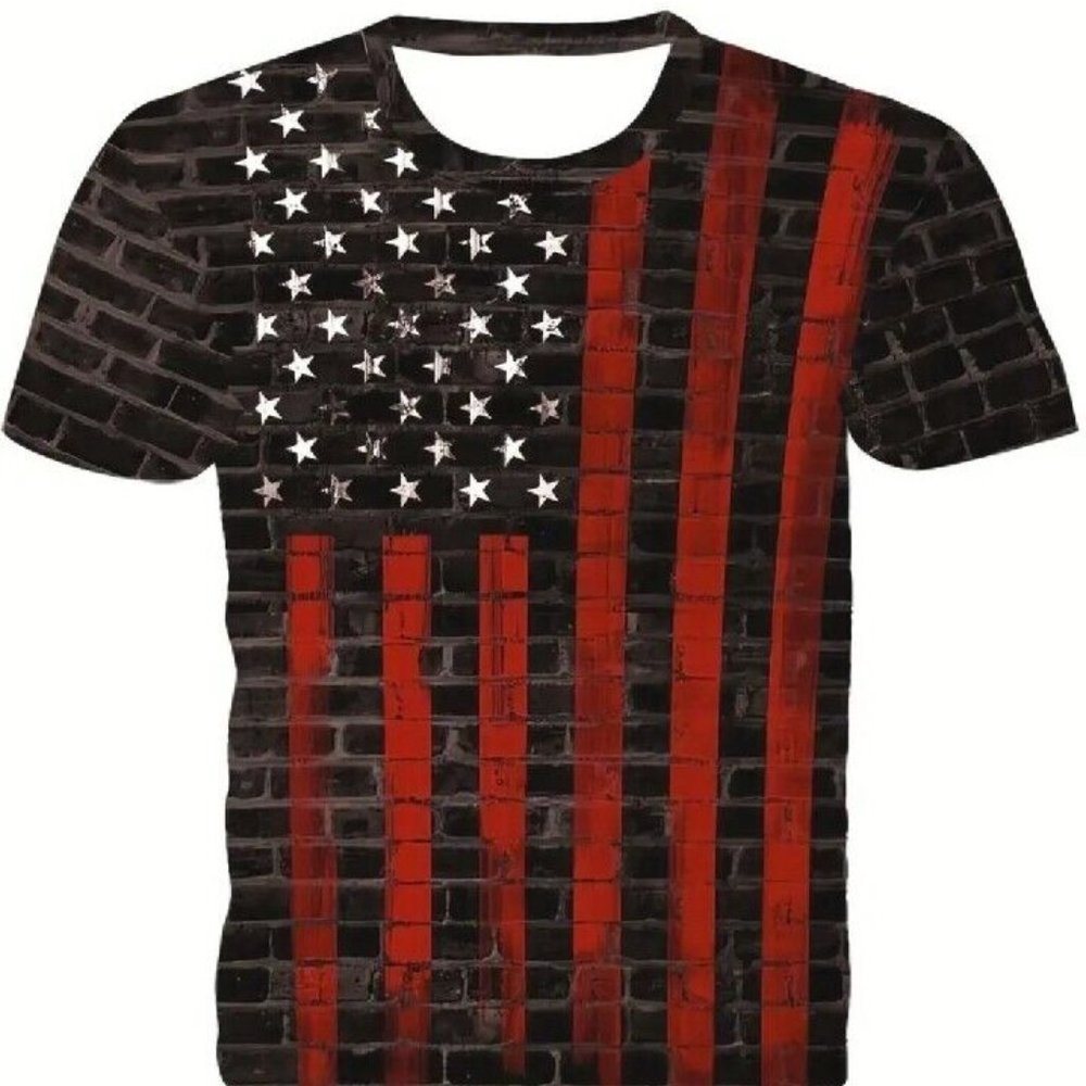 New Flag Pattern T Shirt Men's Casual All Over Print Large